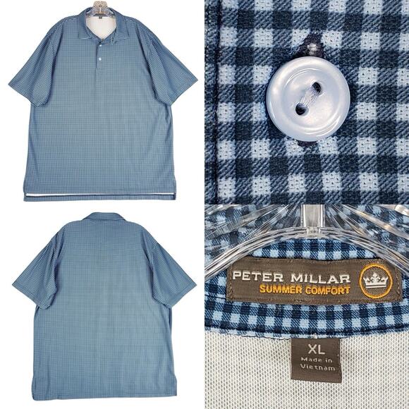 Peter Millar Other - Peter Millar Shirt Summer Comfort Golf Polo Men's XL Blue Gingham SS